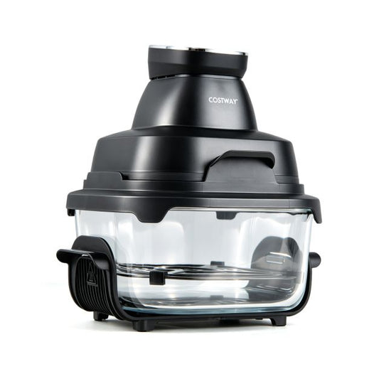 Coast Airfryer 4L - Heteluchtfriteuse met Glazen Behuizing - 1500W - Dubbele Stapelbare Bakken - Deksel - Thermostaat tot 220°C - Zwart