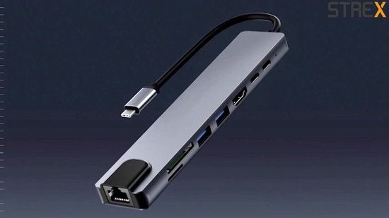 Strex 8 in 1 USB C Hub - Docking Station - USB Splitter - 4K HDMI - USB A - USB C - Ethernet - Micro SD - Geschikt voor Laptop, Macbook, Windows