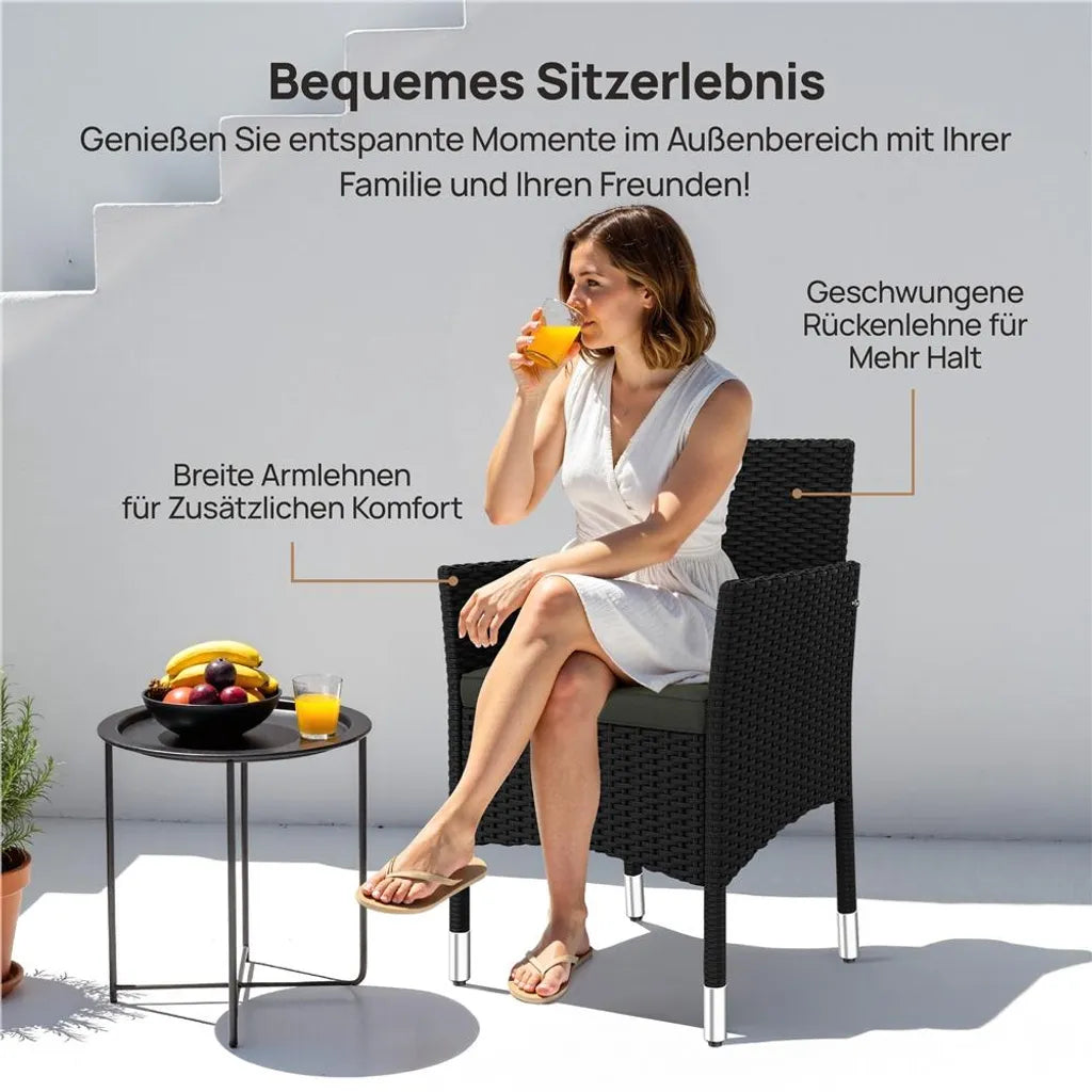 Yaheetech Set van 2 Tuinstoelen 58 x 58 x 84 cm - Zwart/Grijs - Polyrattan Tuinstoelen met Zit- en Rugkussens
