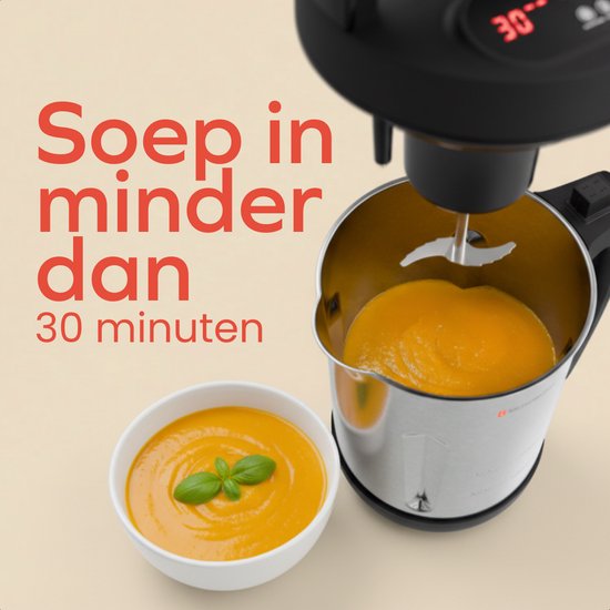KitchenBrothers Soepmaker - 2L - 5 Programma's - PFAS & BPA-vrij - Timer Display - Blender - RVS/Zwart