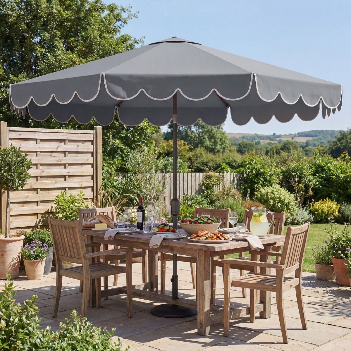 Coast Dubbelzijdige Tuinparasol - 300 cm met zwengel en volant - 35° kantelbaar - Blauw