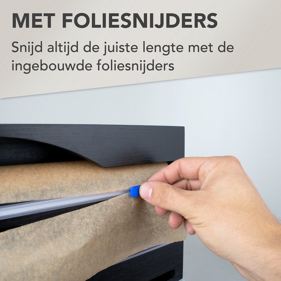 Nimma Rollenhouder - Keukenrolhouder en Foliehouder in 1 - Incl. Ophangsysteem en Foliesnijder - Geschikt voor 3 Rollen Folie - Bamboe - Zwart