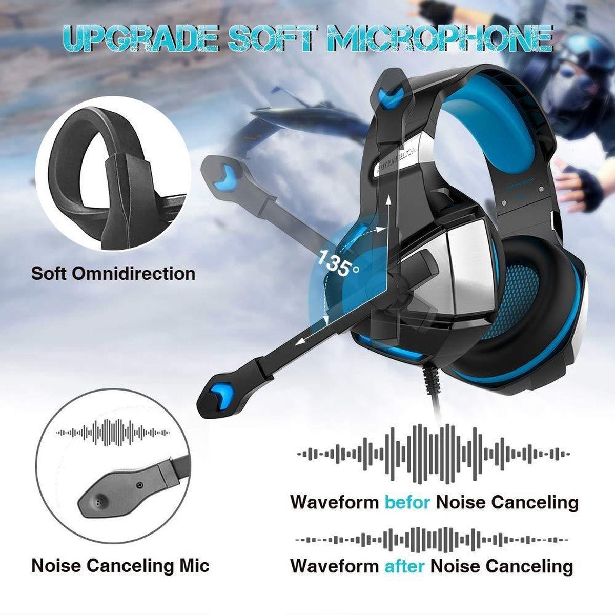 Hunterspider V3 Gaming headset - Zwart/Blauw - Geschikt voor PS4, Xbox One & Windows