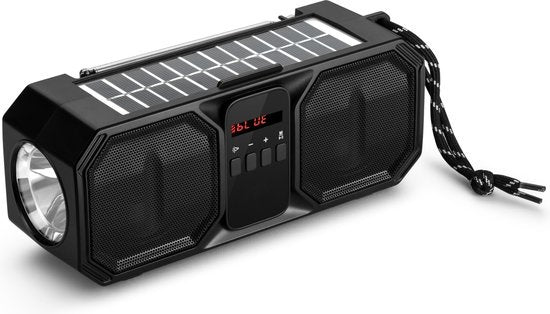 Denver Noodradio - Bluetooth Speaker - Solar Powerbank - 80W - FM Radio - Zaklamp - USB - BTG158 - Zwart