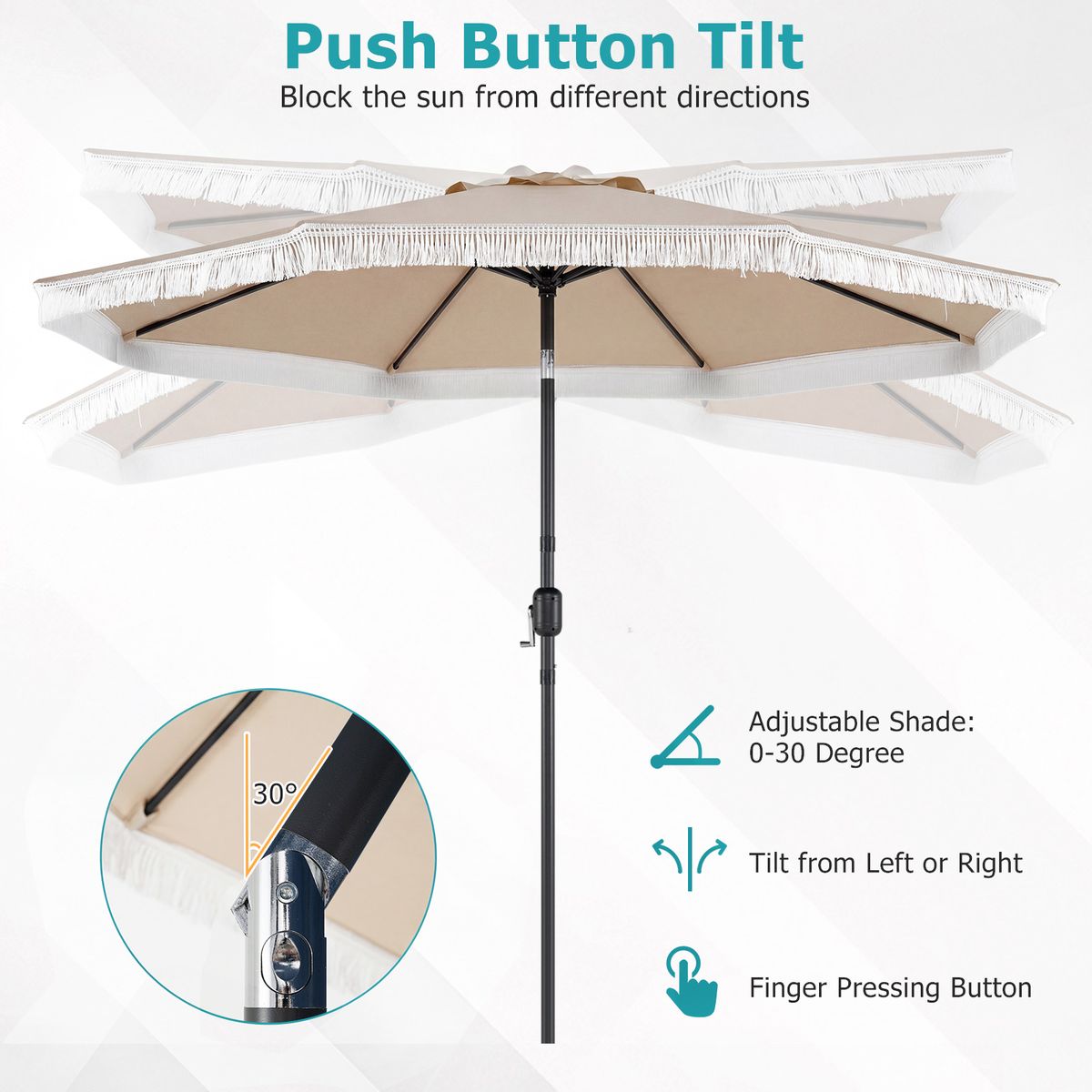 Coast parasol met slinger en kantelfunctie - 270 cm diameter - stevige metalen ribben - beige