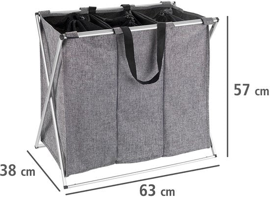 Wenko 3 vaks wasmand trekkoordsluiting - 3-vaks - zonder deksel - 130 liter