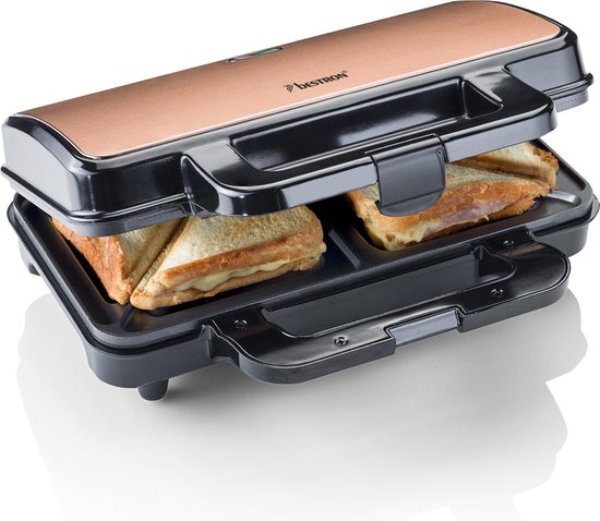 Bestron Tosti apparaat - ASM90XLCO - 900W - Voor 2 tosti's - Anti aanbaklaag - Koper - 5 jaar garantie