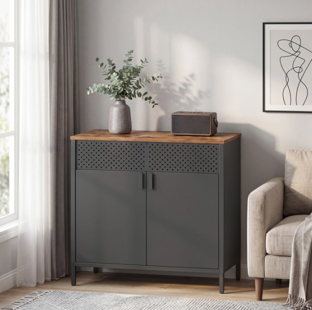 Joyfurnos Zwarte Opbergkast met Deur & Verstelbare Plank - 80 x 40 x 76 cm