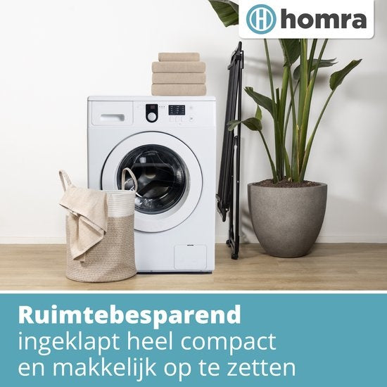 Homra Wasrek Inklapbaar - Tot 22m Was - Staand Droogrek Inklapbaar - Ruimtebesparend Wasrek - Droogrekken - Ecologisch Was Drogen - 182x97x103 CM - Metaal Zwart - Geschikt voor Grote Gezinnen