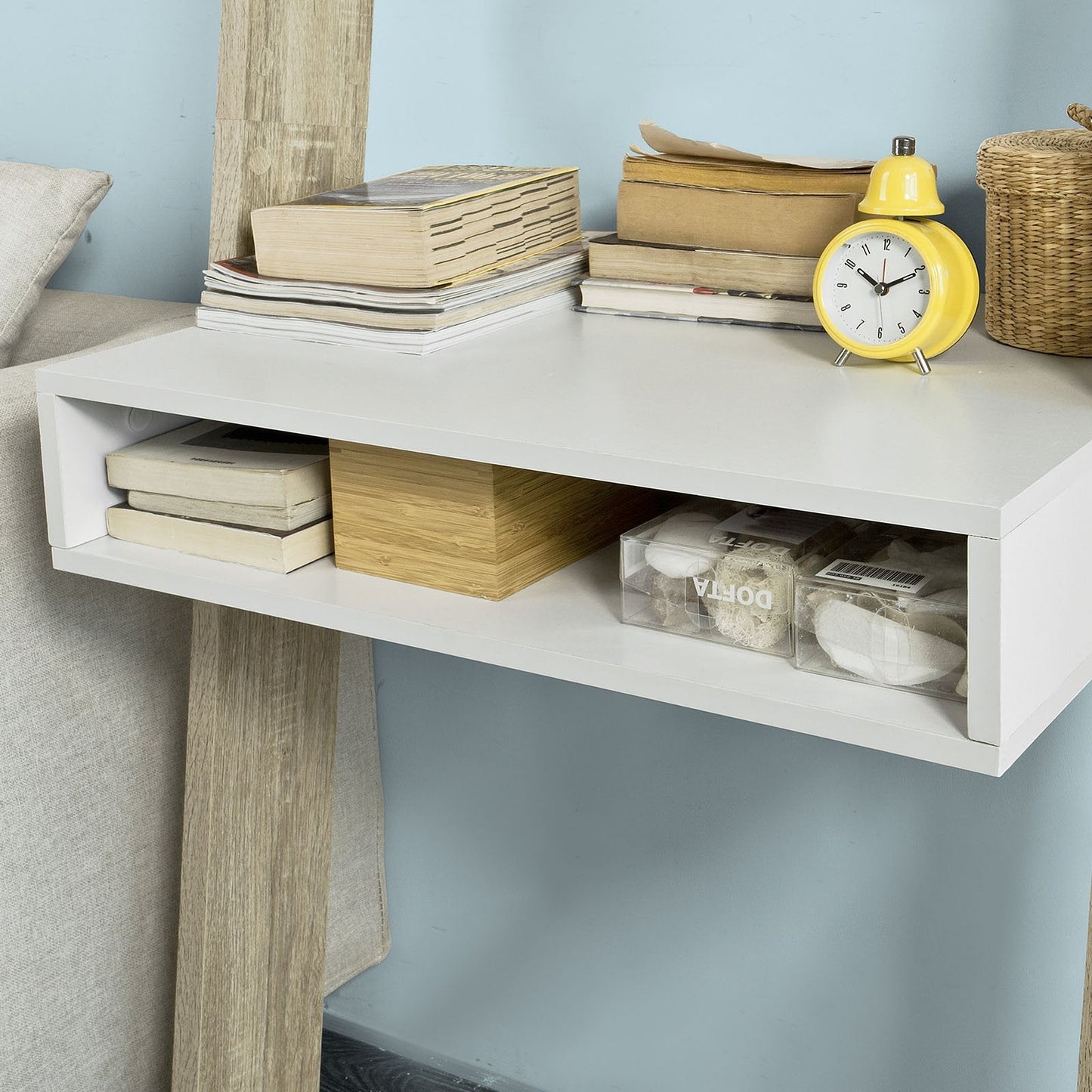 SoBuy FRG111-WN Boekenplank met Bureau - Wandmodel MDF/Spaanplaat - 40 x 65 x 176 cm - Wit/Naturel