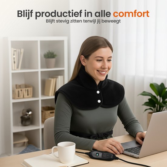 Goliving Elektrische Deken Voor Rug en Nek - Elektrische Warmtedeken - 3 Warmtestanden - Timerfunctie - Machinewasbaar - 100 Watt - 60 x 90 cm - Micro Pluche - Zwart