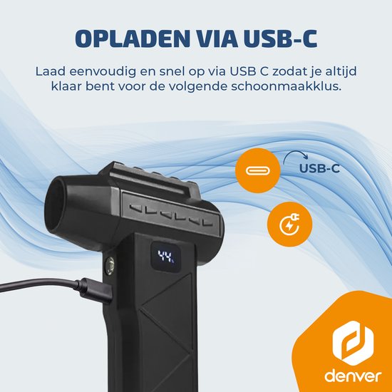 Denver Air Duster - Luchtblazer - Perslucht - Compressed Air - Stofreiniger - 2 opzetstukken - 110000RPM - Draadloos & oplaadbaar - 6000 mAh - HJB172