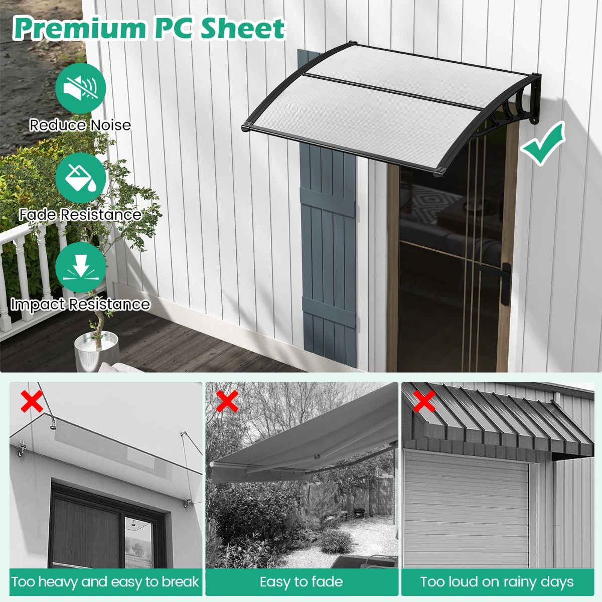 Coast Terrasdeurluifel - bescherming tegen zon en regen - polycarbonaat paneel - grijs - 102 x 99 cm