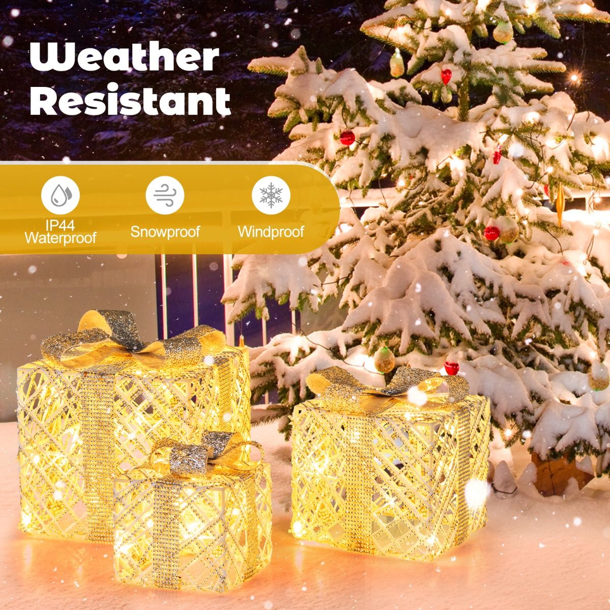 Coast 3-delige LED cadeauboxen set – warmwit – wit – 25×25×23 / 20×20×18 / 15×15×13 cm