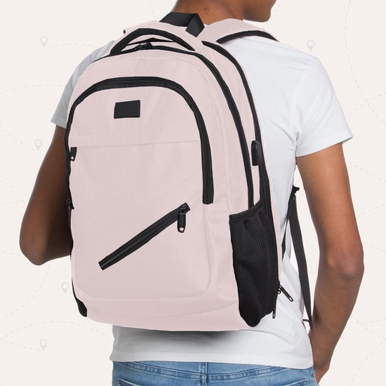TRVLMORE Rugtas - 36L - 17 Inch - Laptop Rugzak met USB - Schooltas - Heren en Dames - Tas Roze