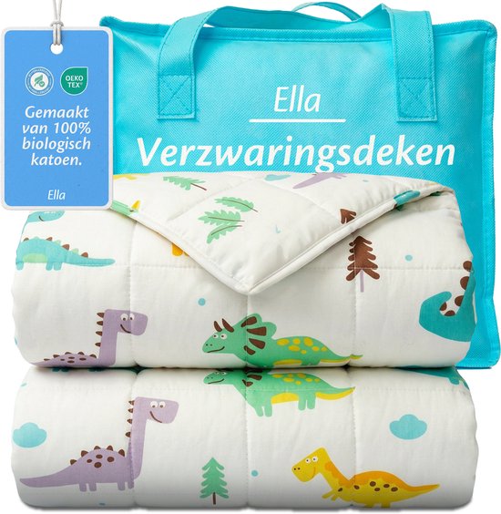 EL-Life Verzwaringsdeken Kind 2,4kg - 90 x 120cm - Zwaartedeken - Weighted Blanket - Verzwaarde Deken - OEKO-TEX Katoen - Dino