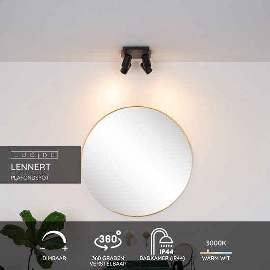 Lucide LENNERT - Plafondspot (Plafondlamp) Badkamer - LED Dimbaar - GU10 - 4x5W 3000K - IP44 - Zwart