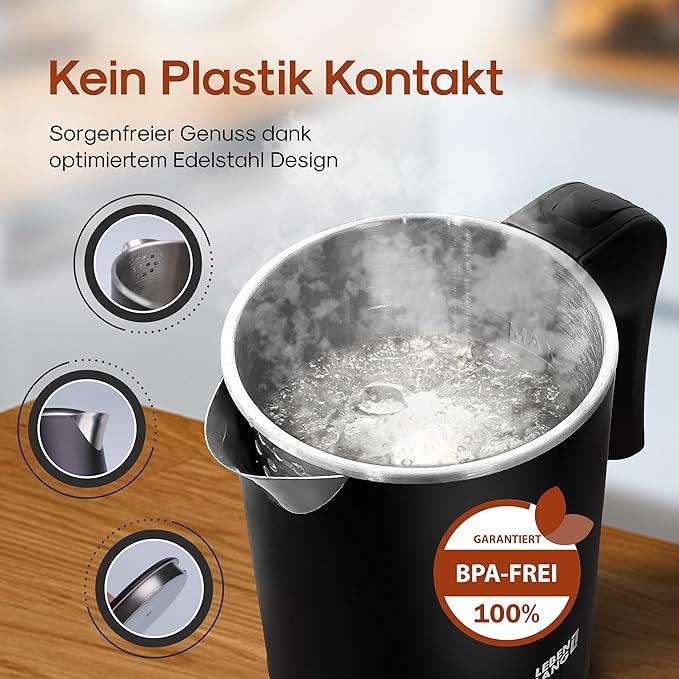 Lebenlang LBL2319 Waterkoker - 0.5L - RVS - BPA vrij - 600W - Zwart