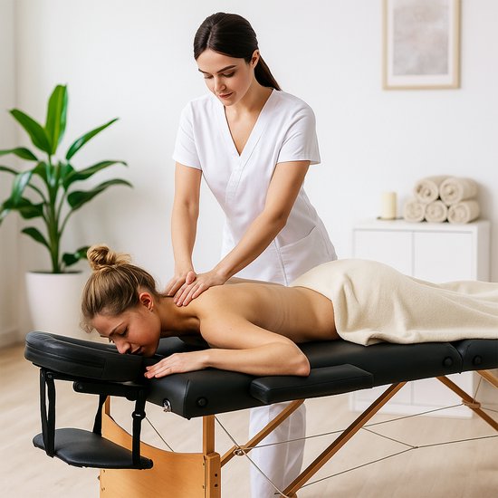 Fitby Massagetafel - Massagetafel Inklapbaar - Behandeltafel - Hoogte verstelbaar - 185x60cm- Zwart