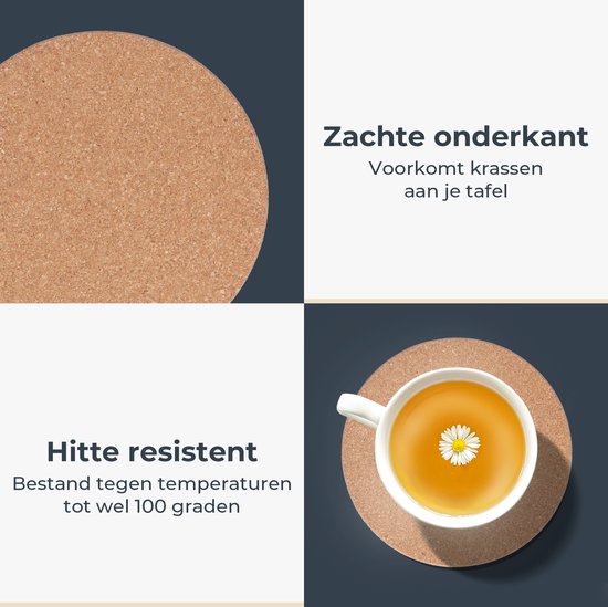 Castagnola Onderzetters - Kurk Onderzetters voor Glazen - Glasonderzetters met Houder - Coasters - Absorberend en Hittebestendig - 10 Stuks