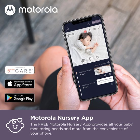 Motorola VM64 Babyfoon met Camera en App – 4.3” WiFi Video Baby Monitor met Smartphone App – 2-weg Audio, Nachtzicht, Temperatuur, Slaapliedjes, Digitale zoom