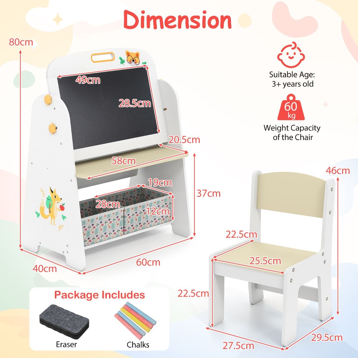 Coast Kindertafelset met Stoel - 4-in-1 ontwerp - Boekenrek en opbergruimte - Natuur