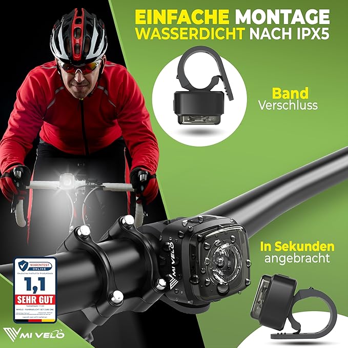 MIVELO Fietslamp – USB Oplaadbaar & 100% Waterdicht – IPX5 – Zwart
