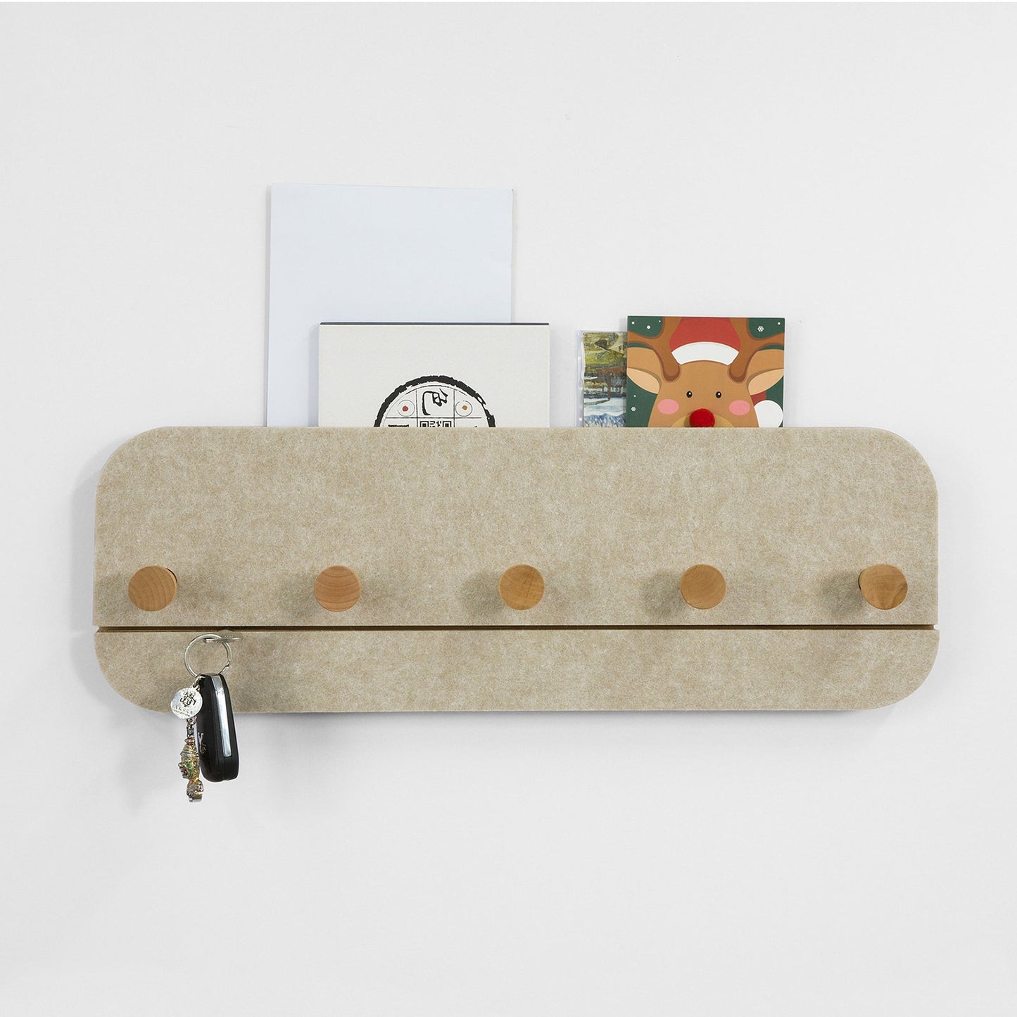 SoBuy Wandkapstok met 5 Haken - Bamboe en Vilt - 55 x 3 x 19 cm