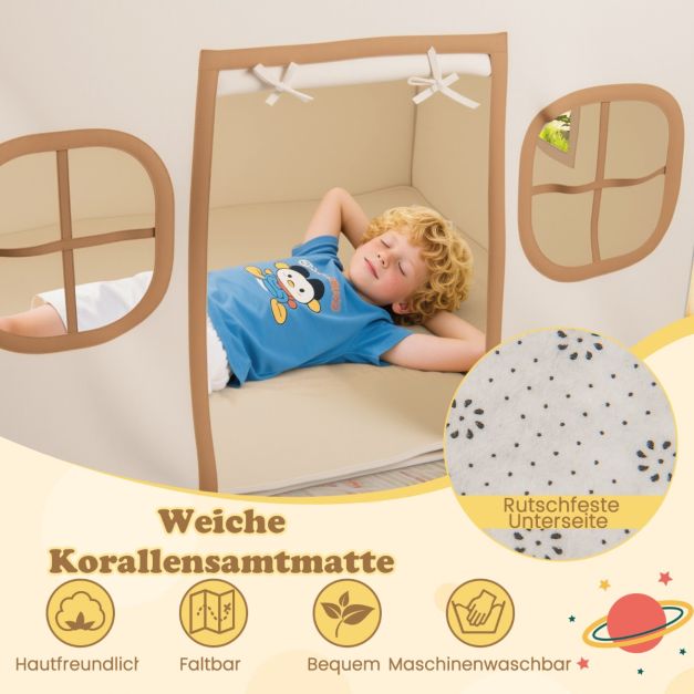 Coast Speeltent voor Kinderen – Indoor Speelhuis met Sterrenlampjes en Speelmat 120 x 101 x 143 cm – Beige/Bruin