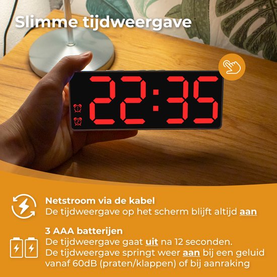 Nuvance Digitale Wekker - Digitale Klok - Wekkers voor Kinderen & Volwassenen - Reiswekker - Slaapkamer - Led Wekkers Digitaal - Rood