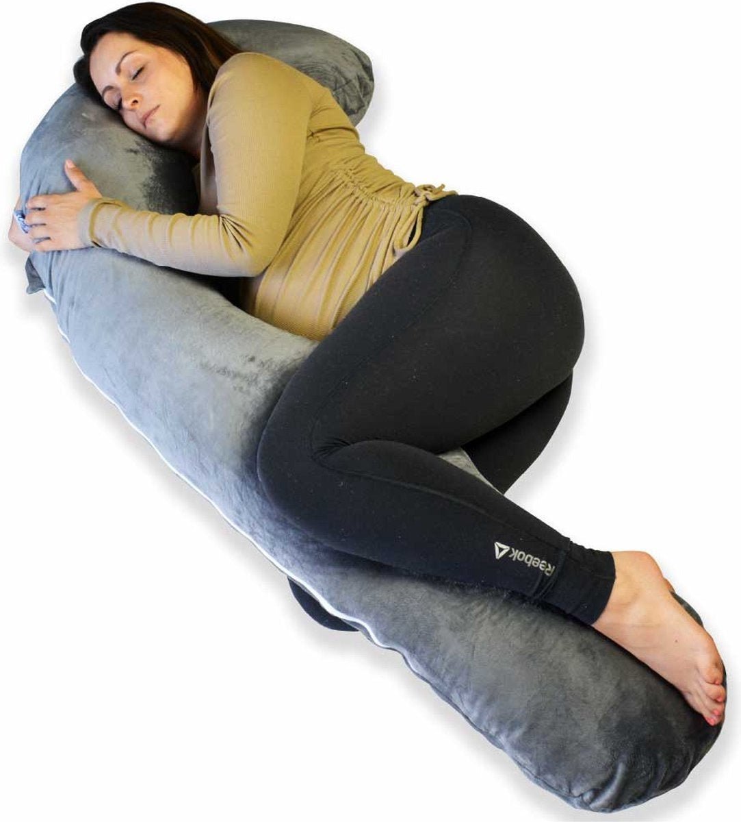 EL-Life Zwangerschapskussen XXL J-vorm - Zijslaapkussen - Lichaamskussen - Voedingskussen - Body Pillow - 155cm - Afneembare Minky Fleece Hoes - Grijs
