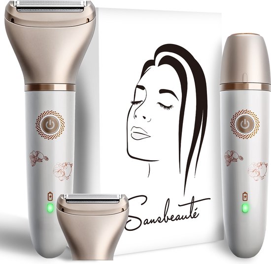 2-in-1 Ladyshave + Extra Scheerkop - Gezicht - Oksels - Benen - Bikinilijn - Scheerapparaat Vrouw - Ontharingsapparaat Electrisch Ontharen - Gezichtsontharing Dames - Trimmer Vrouw - Ladyshaves Bikini - USB Oplaadbaar