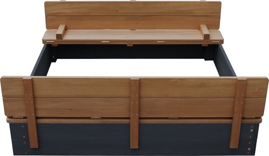 AXI Ella XL Houten Zandbak in Antraciet/Bruin- Met Zitbankjes en Deksel - FSC hout - 120x120x20cm - Zandbak voor kinderen