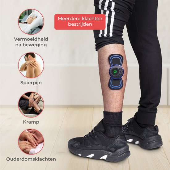 Nuvance - EMS Massage Apparaat met Bediening - 6 Herbruikbare Massage Matjes - Stimuleert Bloedsomloop - Geschikt voor Rug, Armen en Benen - Draadloos - 8 Standen en 19 Intensiteiten - Zwart/Blauw