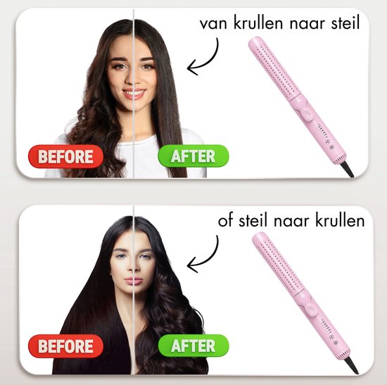 Sansbeauté® 2 in 1 Airflow Stijltang - Krultang - Stijltangen - Hair Straightener - Snel Opgewarmd - 140℃ t/m 220℃ - Stijlen & Krullen - ION technologie