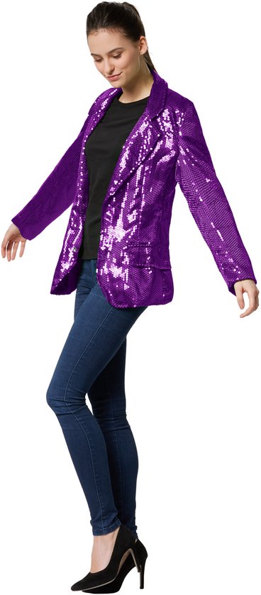 Dressforfun Paillettenjas dames lila L - verkleedkleding kostuum halloween verkleden feestkleding carnavalskleding carnaval feestkledij partykleding - 303883