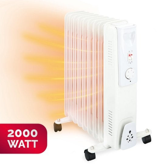 alpina Elektrische Olieradiator YL-A07S09 - 2000W - Elektrische Kachel - Instelbare Thermostaat - Op Wieltjes - Koord Opslagruimte - Oververhittingsbeveiliging - Wit