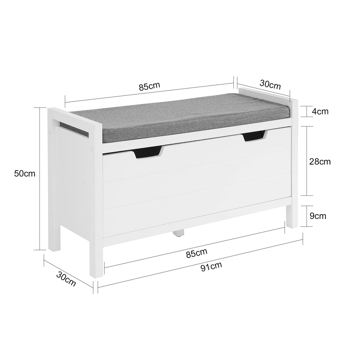 SoBuy Schoenenbank met 2 laden - Max. 150 kg - 91 x 30 x 50 cm - Wit/ Grijs
