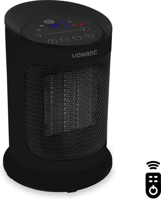 VONROC Elektrische kachel - ventilatorkachel - 1200W/1800W - keramisch - 3 standen - thermostaat - timer - LED-scherm - zwenkfunctie – incl. afstandsbediening - 20m2
