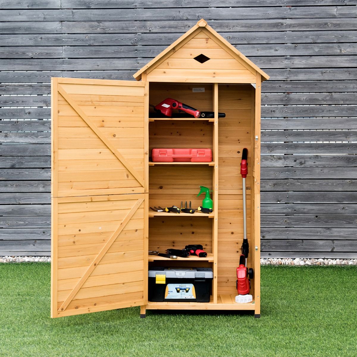 Coast Houten Tuinschuur - 5 legplanken - zadeldak - natuurlijk hout - 70 x 35,5 x 160 cm
