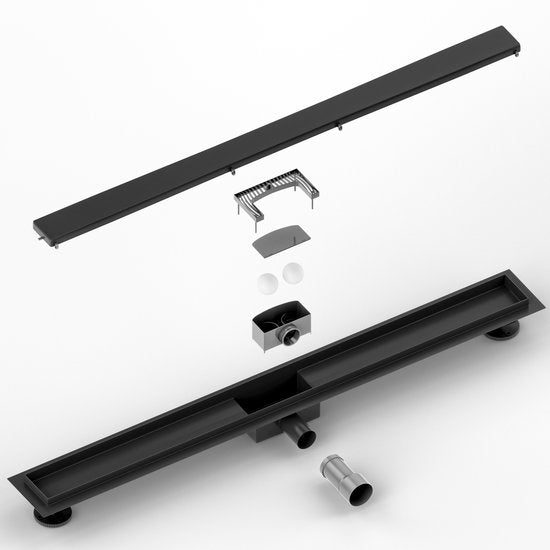 Douchegoot - 90cm- Mat Zwart- Tegelrooster - RVS - Met Flens