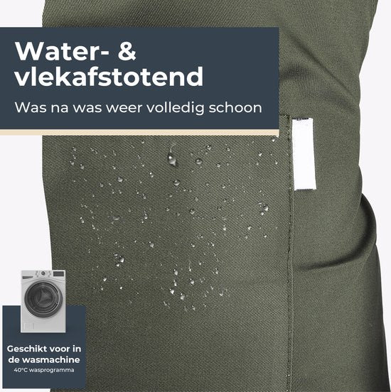 Keukenschort - Water- en vuilafstotend - Professioneel Kookschort - Schort voor Dames en Heren - Horeca Sloof - Unisex - Verstelbare Gesp - Extra Grote Vakken - Groen