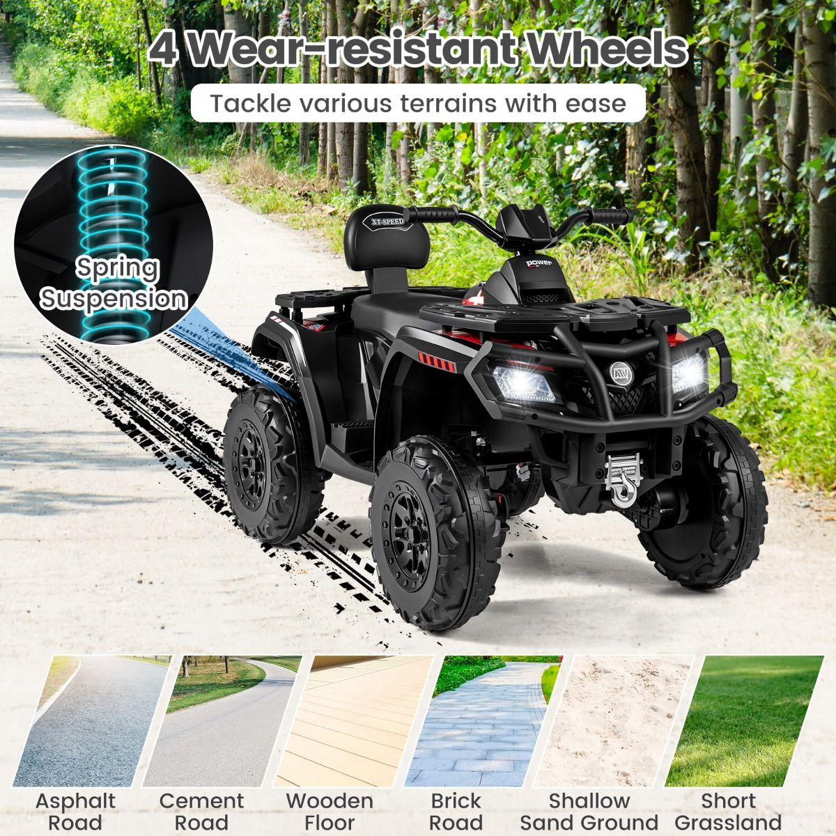 Coast elektrische kinderquad - 2 zitplaatsen - 4 motoren - zwart