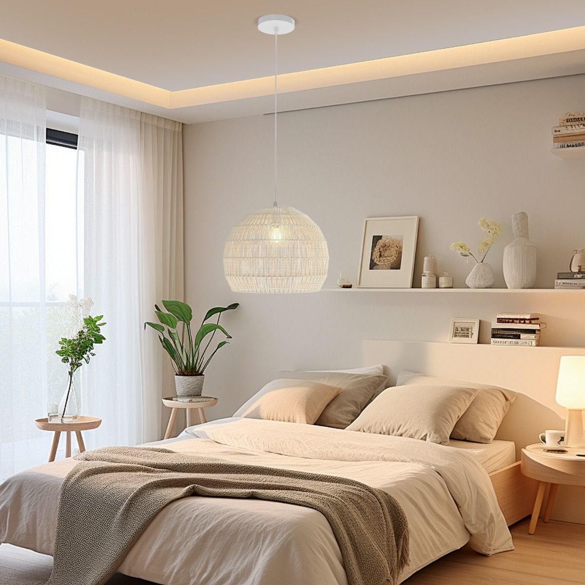 Coast Rotan hanglamp - bolvormig papieren touw - verstelbare hoogte - beige/bruin