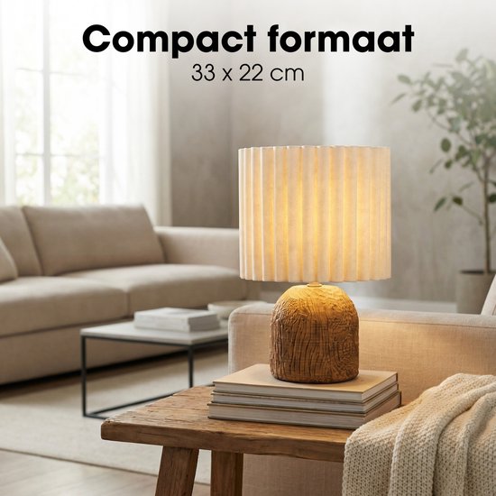 Mica Decorations Frey Tafellamp Woonkamer - Japandi Stijl - Lamp Decoratief met Lampenkap - Bureaulamp Tafellampen Woonkamer - 33 x ⌀22 cm - Bruin