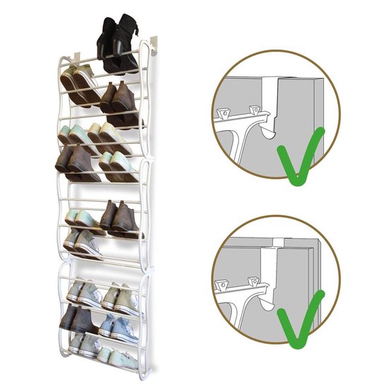 O'DADDY® hangend schoenenrek deur - Geschikt voor opdek en stompe deuren, beide kanten – 20 x 51 x 182 cm - Wit