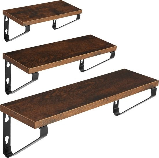 tectake® - 3 Wandplanken Cowell industrieel donkerbruin - 404429
