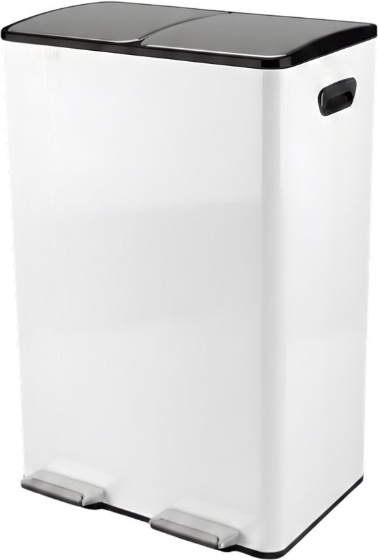 Bayt Prullenbak - Prullenbak 60 Liter (2x30) - Vuilnisbak 60 Liter - Pedaalemmer 60 Liter - Prullenbak Afvalscheiding - Prullenbak 2 Vakken - Afvalbak - RVS - Wit