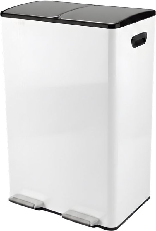 Bayt Prullenbak - Prullenbak 60 Liter (2x30) - Vuilnisbak 60 Liter - Pedaalemmer 60 Liter - Prullenbak Afvalscheiding - Prullenbak 2 Vakken - Afvalbak - RVS - Wit