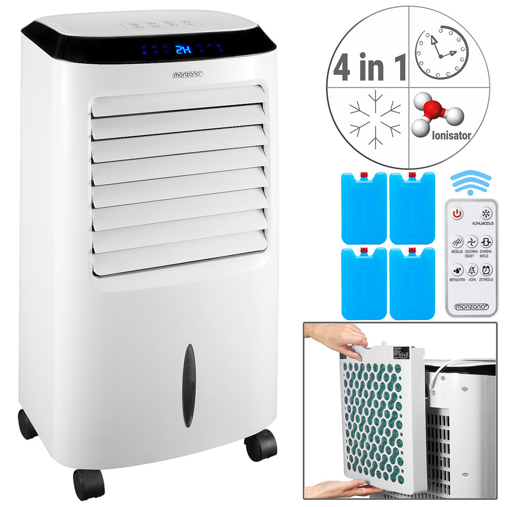 Monzana 4 in 1 Mobiele Aircooler - Wit - ionisator - luchtbevochtiger - afstandsbediening